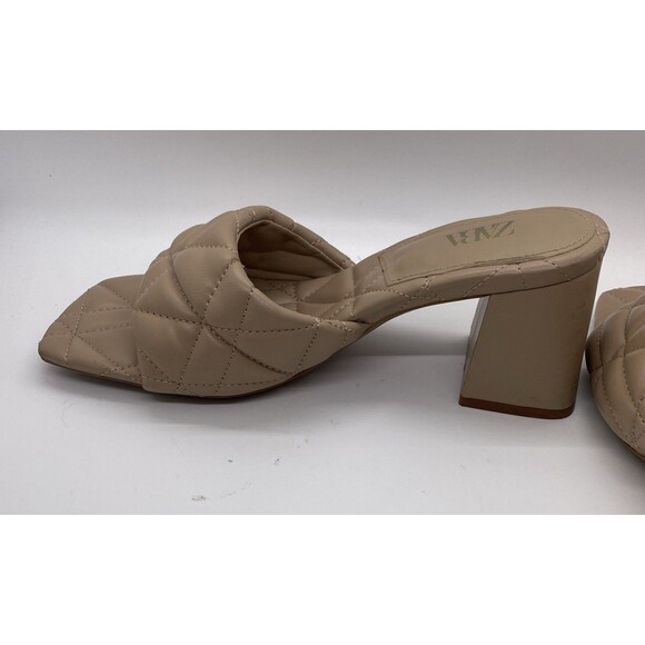 ZARA Neutral Nude Quilted 1 Band Square Toe Block 3” Heels EUC Sz 39 / 8 Tan - Picture 6 of 10
